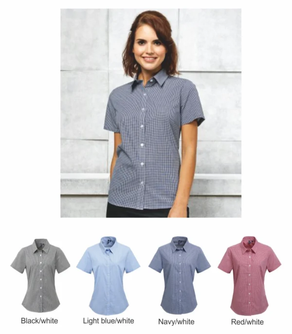 Premier PR321 Ladies Microcheck Short Sleeve Blouse