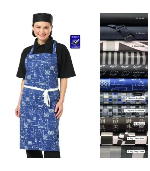 DF76 Le Chef Patterned Bib Apron