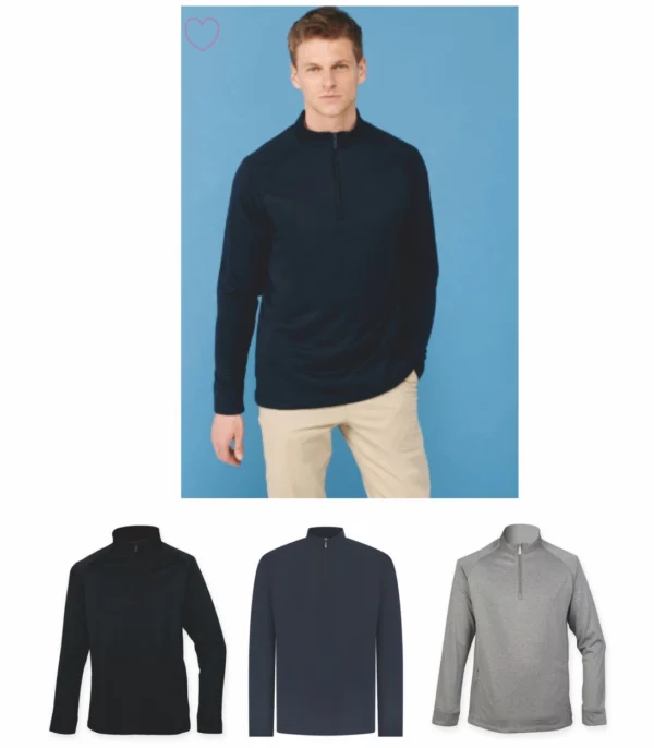 Henbury H862 quarter Zip Top With Wicking Finish