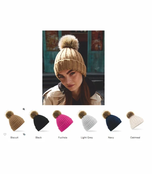 Beechfield BB412 Fur Pom Pom Chunky Beanie